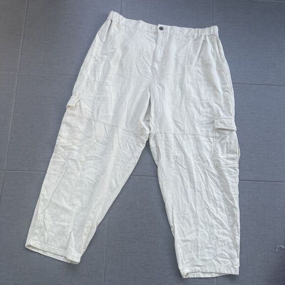 ANTHROPOLOGIE PILCRO Slim Linen Blend Cargo Pants Plus Size 2X Ivory NEW Beach - Picture 6 of 14